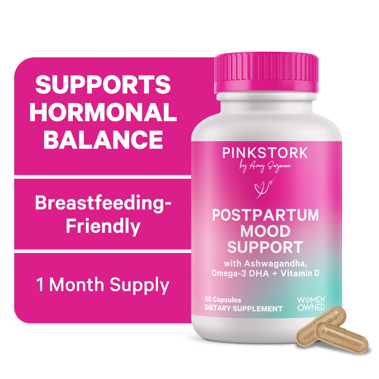 Pink Stork Postpartum Mood Support, Hormone Support, 60 Capsules