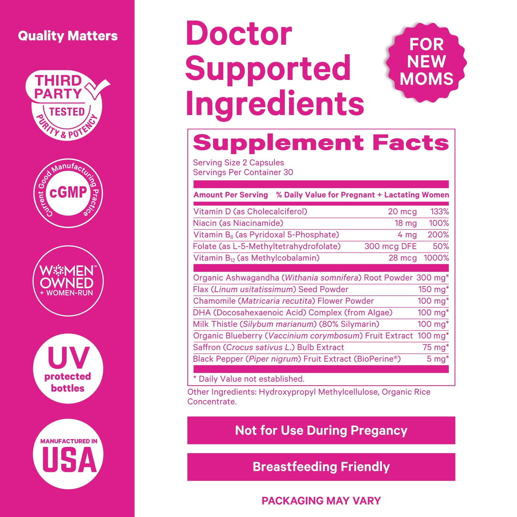 Pink Stork Postpartum Mood Support, Hormone Support, 60 Capsules