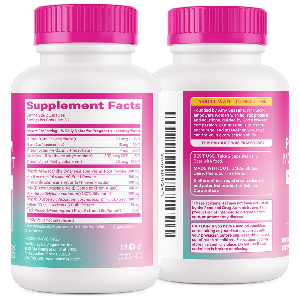 Pink Stork Postpartum Mood Support, Hormone Support, 60 Capsules