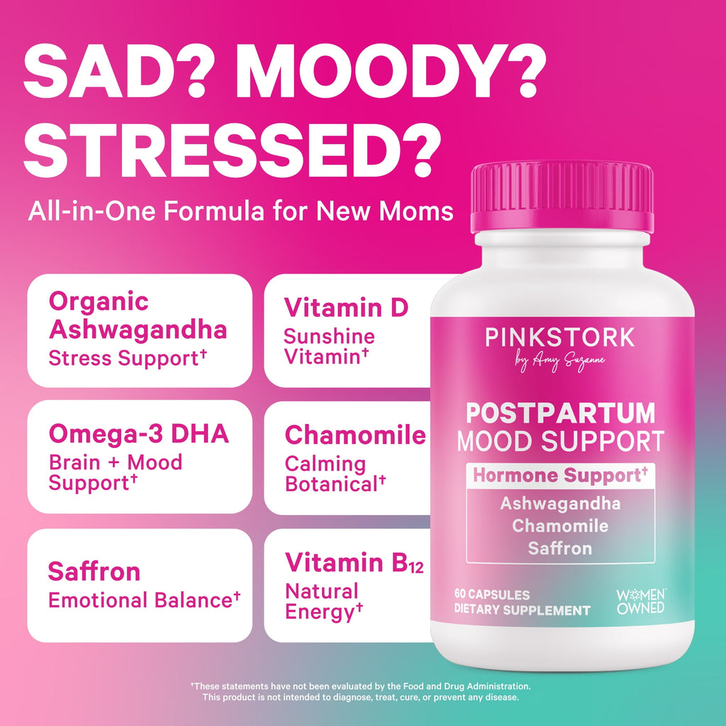 Pink Stork Postpartum Mood Support, Hormone Support, 60 Capsules