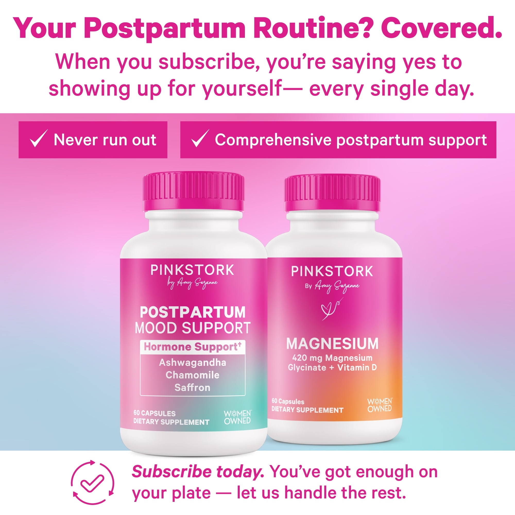 Pink Stork Postpartum Mood Support, Hormone Support, 60 Capsules