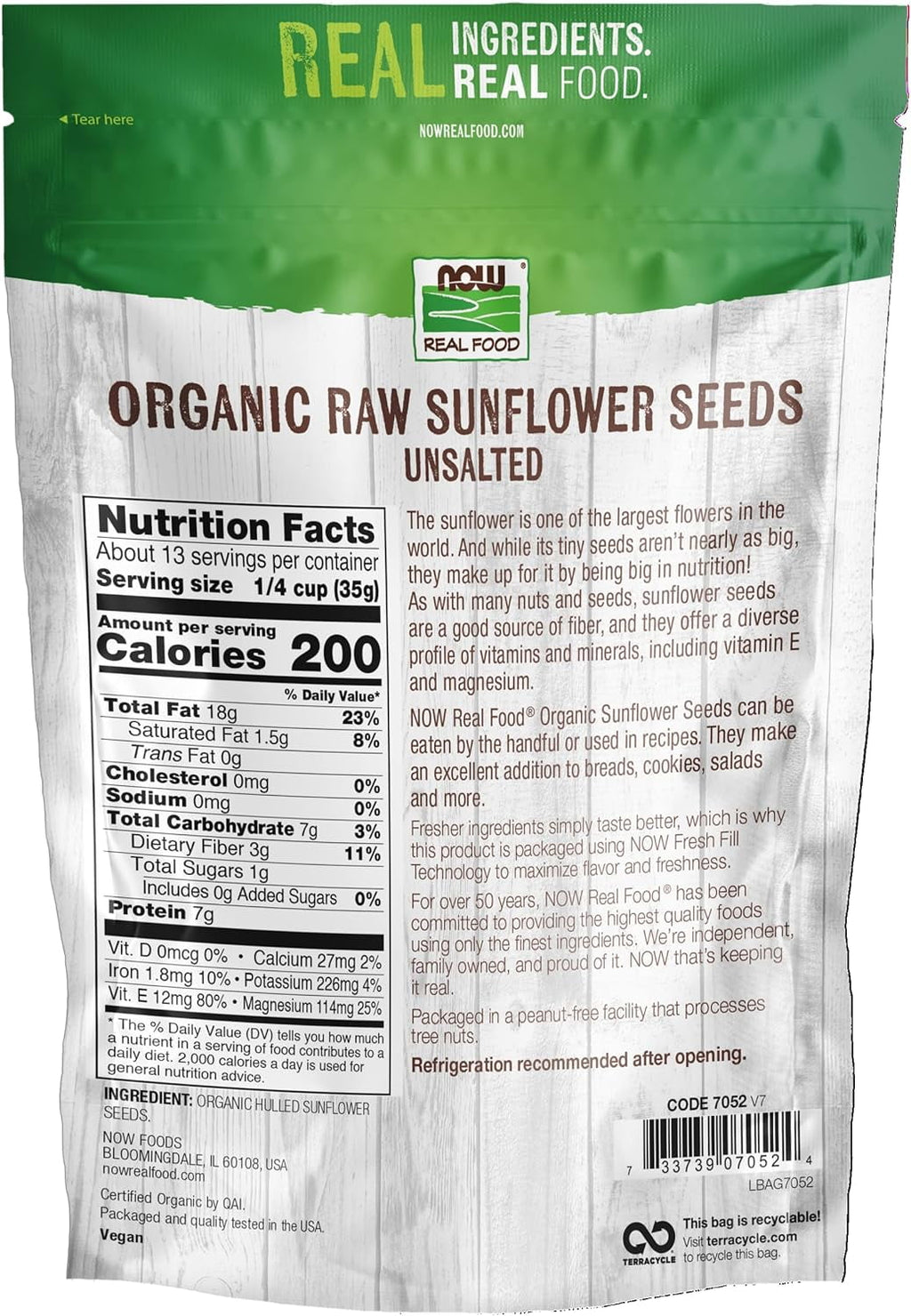 Now Foods, Real Food, Raw Sunflower Seeds Unsalted 16 oz Pack of 3