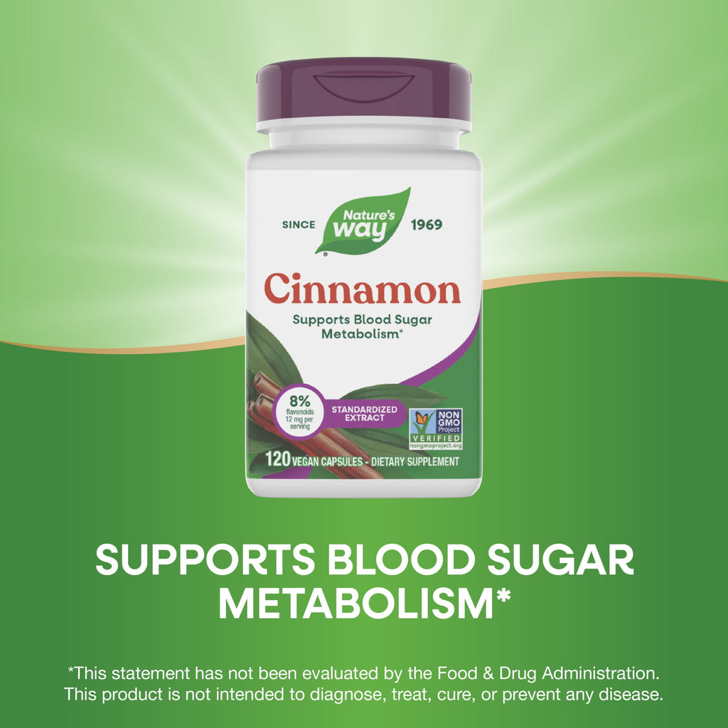 Nature's Way Cinnamon Premium Extract Capsules, Supports Blood Sugar Metabolism*, Unisex, 120ct
