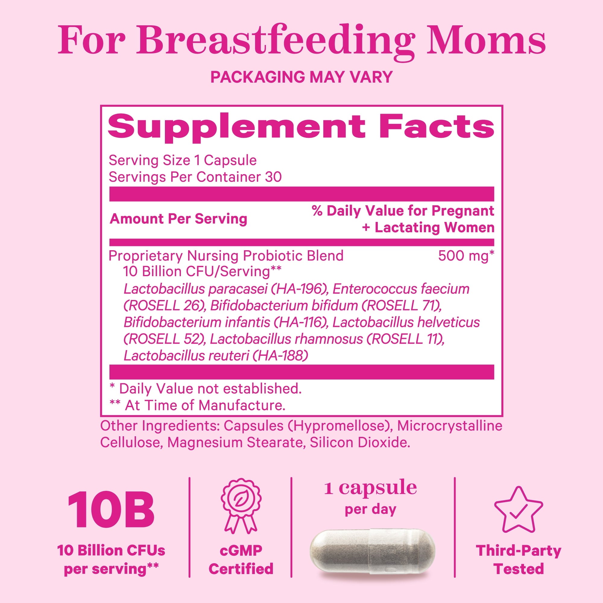Pink Stork Total Lactation Probiotic: 10 Billion CFU, Breastfeeding, Women's Probiotic, 30 Capsules