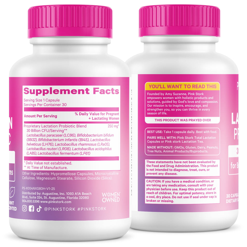 Pink Stork Total Lactation Probiotic: 10 Billion CFU, Breastfeeding, Women's Probiotic, 30 Capsules