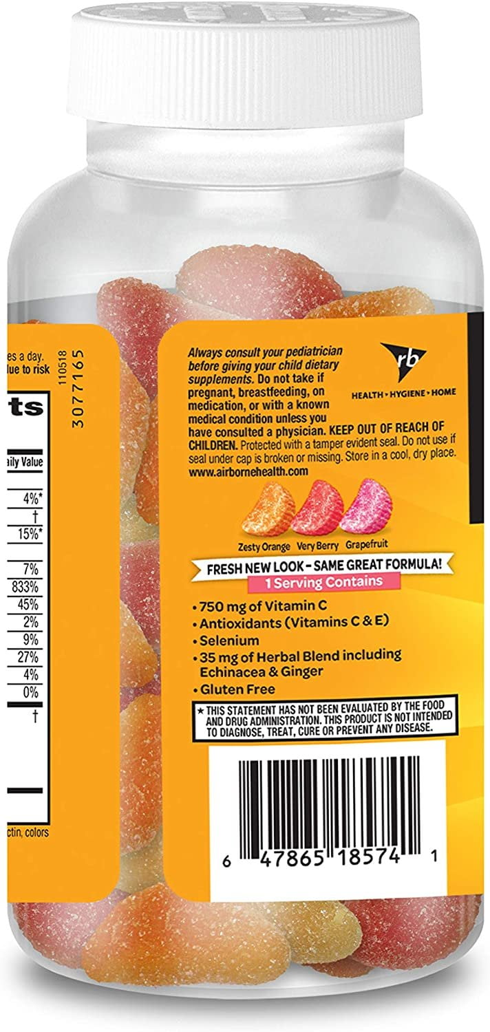 Airborne Original Immune Support Supplement Gummies Assorted Fruit Flavors