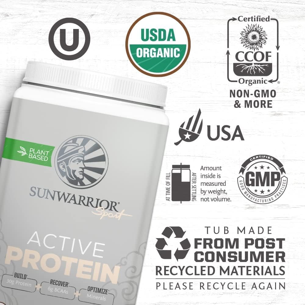 Sunwarrior Sport Organic Active Protein, Chocolate, Vegan Protein Powder, 20 Servings