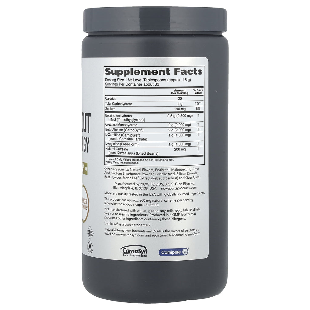 NOW Foods Sports, Pre-Workout Advanced Energy, Watermelon, 21.16 oz (600 g)