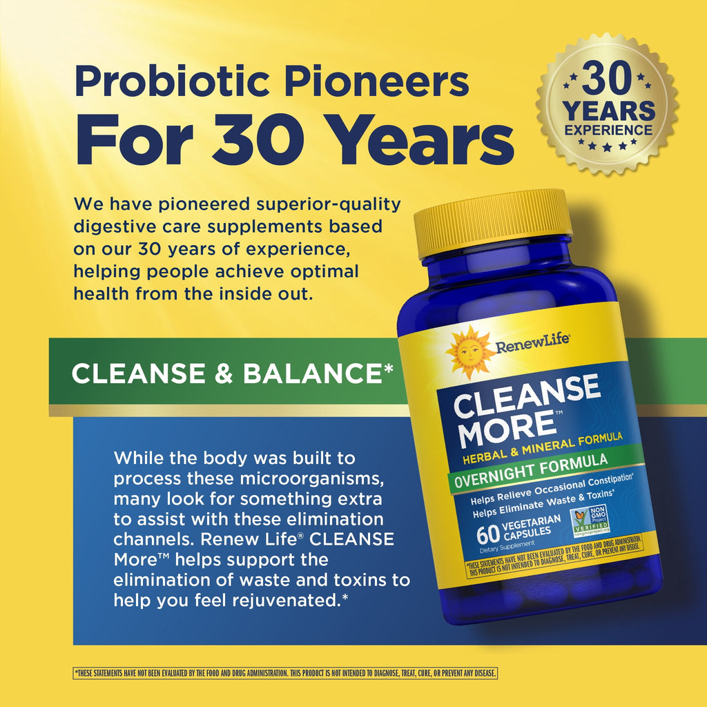 Cleanse More | Herbal and Mineral Supplement | 60 Capsules | by Renew Life