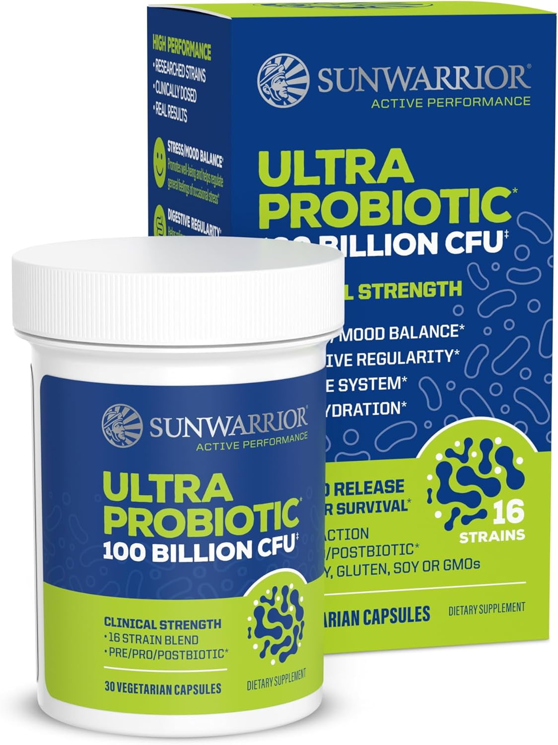 Sunwarrior Active Performance Ultra Probiotic Capsules for Gut Health, 100 Billion CFU, 30 Count