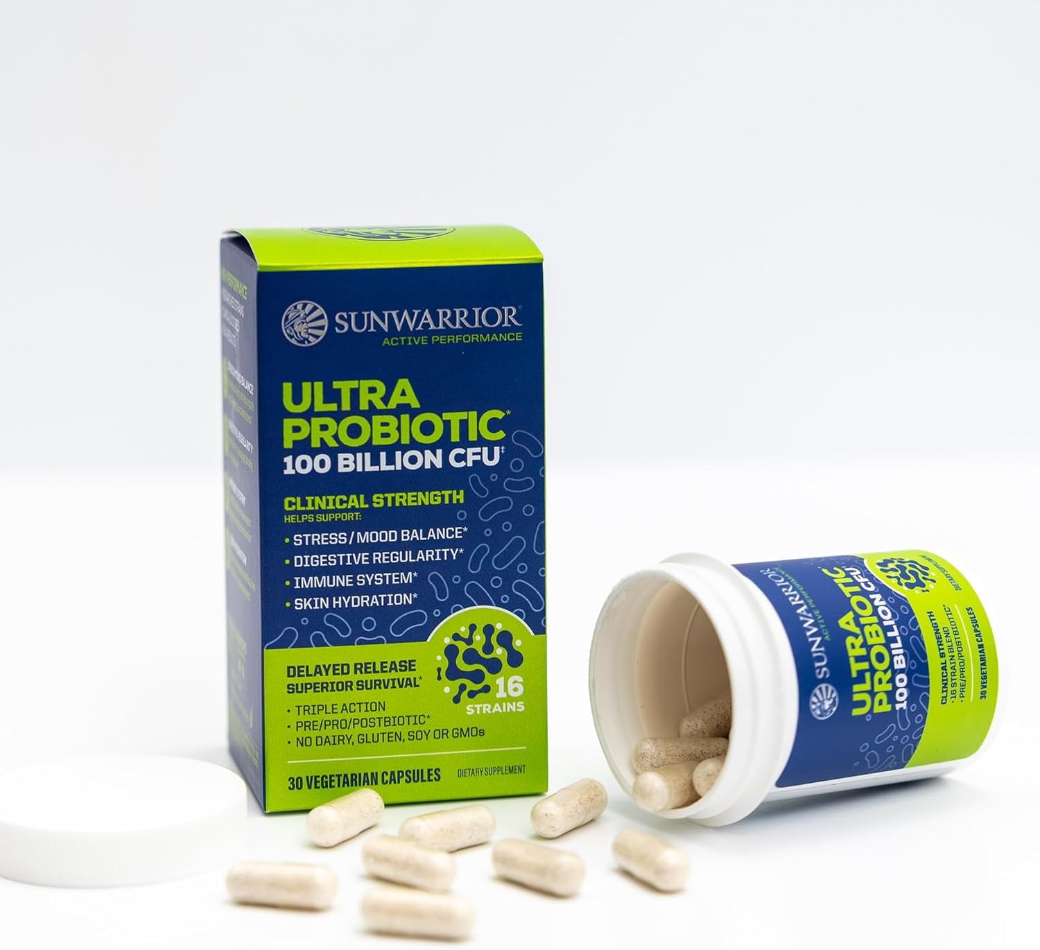 Sunwarrior Active Performance Ultra Probiotic Capsules for Gut Health, 100 Billion CFU, 30 Count