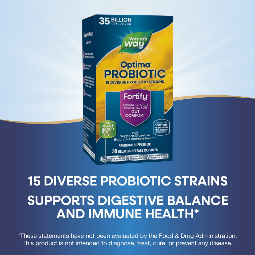 Nature's Way Fortify Optima Probiotic Capsules, 35 Billion Live Cultures, Gut Comfort*, Unisex, 30ct