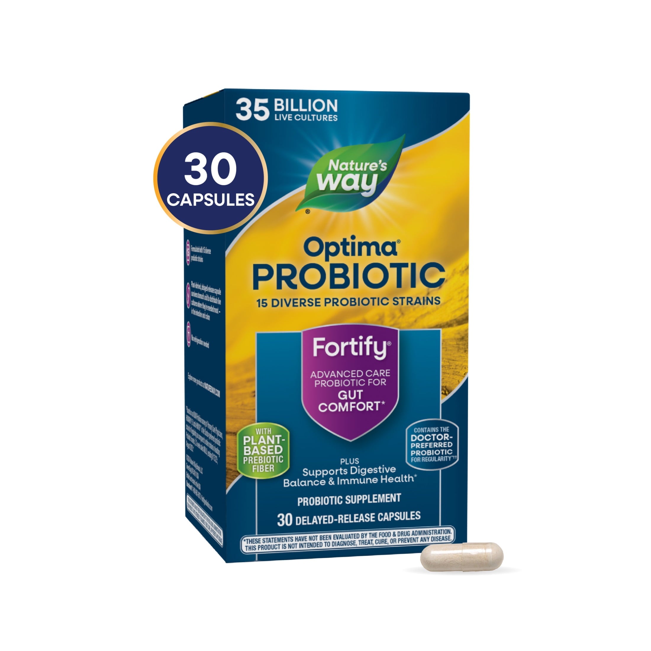 Nature's Way Fortify Optima Probiotic Capsules, 35 Billion Live Cultures, Gut Comfort*, Unisex, 30ct
