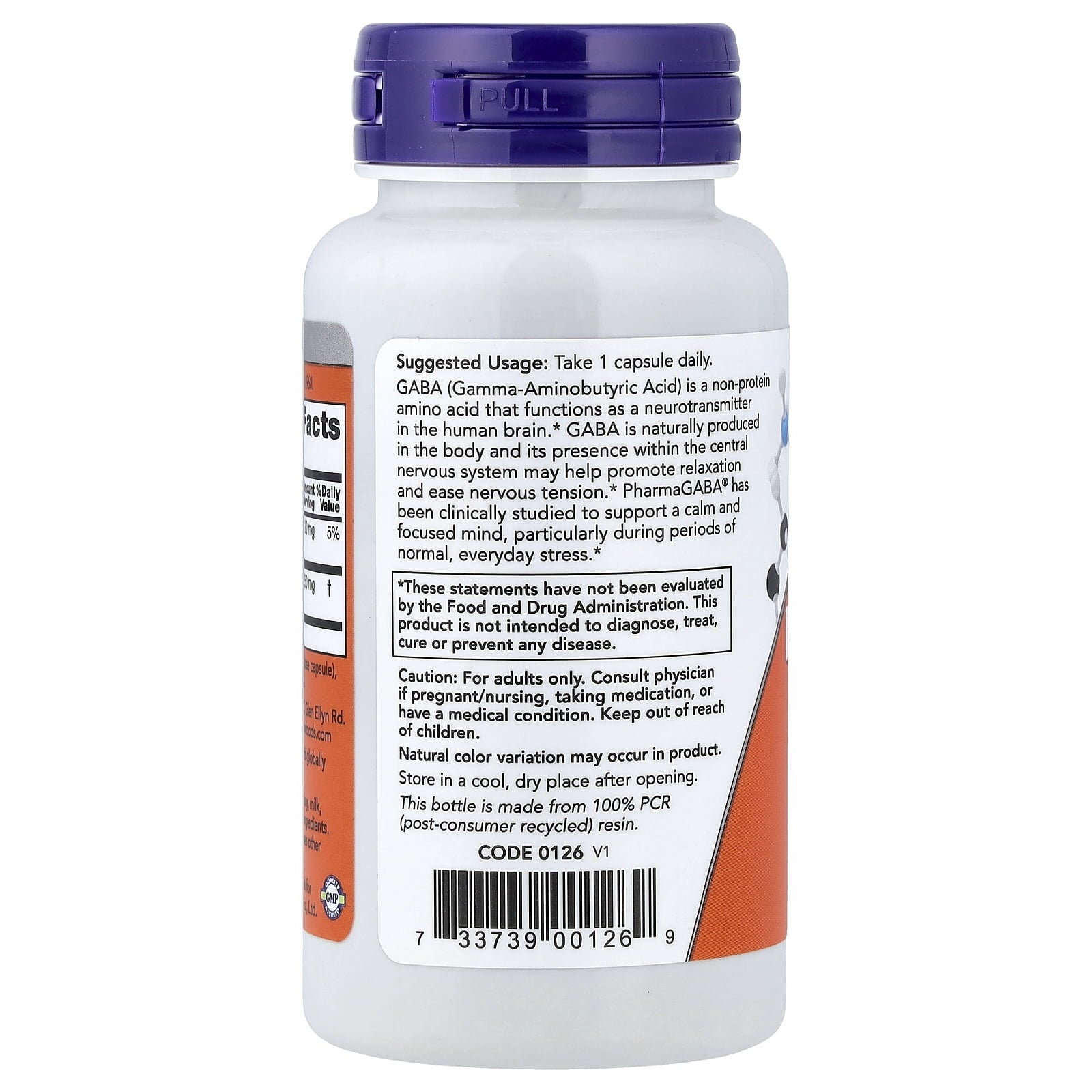 NOW Foods PharmaGABA® With Magnesium Citrate, 250 mg, 60 Veg Capsules