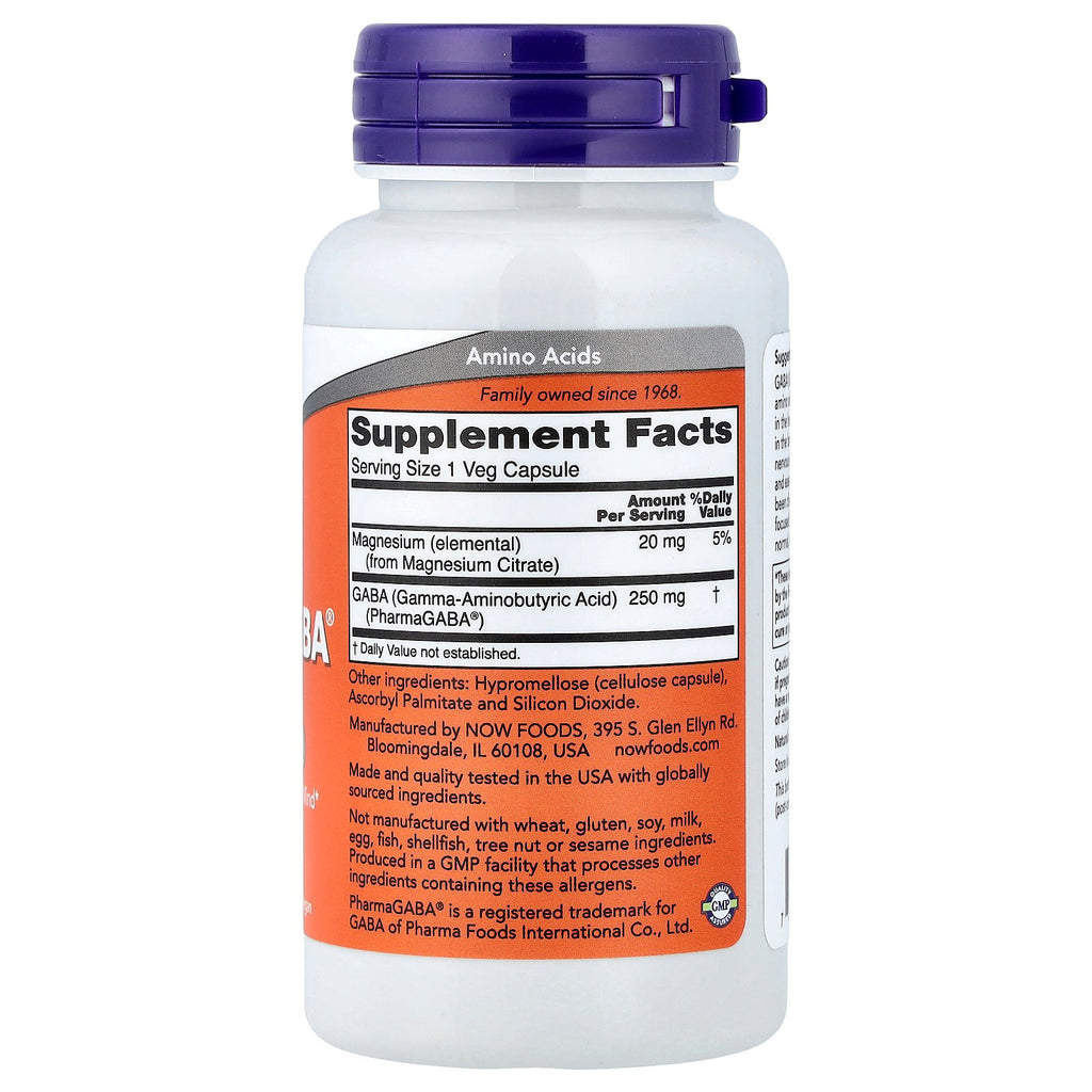 NOW Foods PharmaGABA® With Magnesium Citrate, 250 mg, 60 Veg Capsules