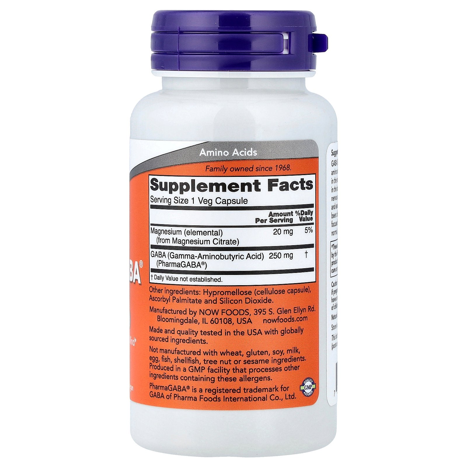 NOW Foods PharmaGABA® With Magnesium Citrate, 250 mg, 60 Veg Capsules