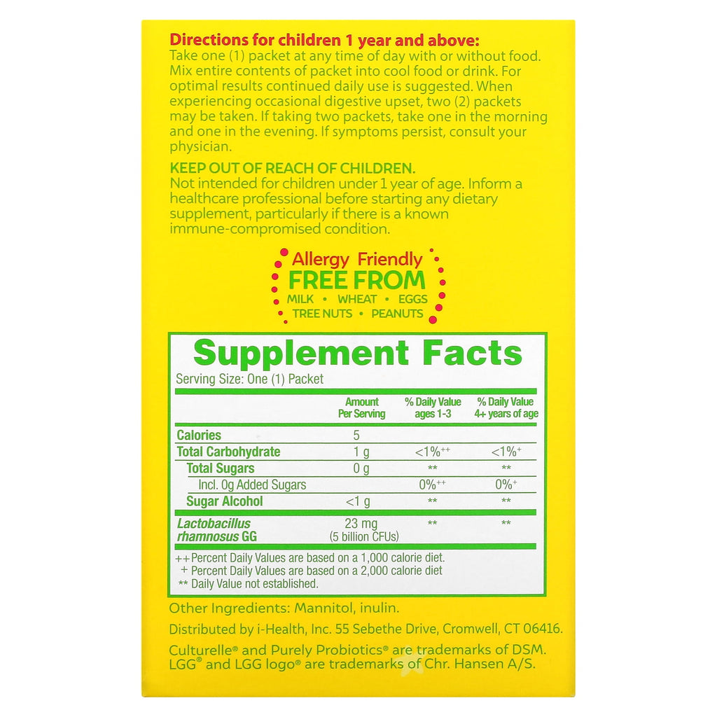 Culturelle Probiotics Kids Purely Probiotic Daily Ready-to-Mix Supplement, Immunity &amp; Digestion Support for Children, No Flavor Added, 50 Packets