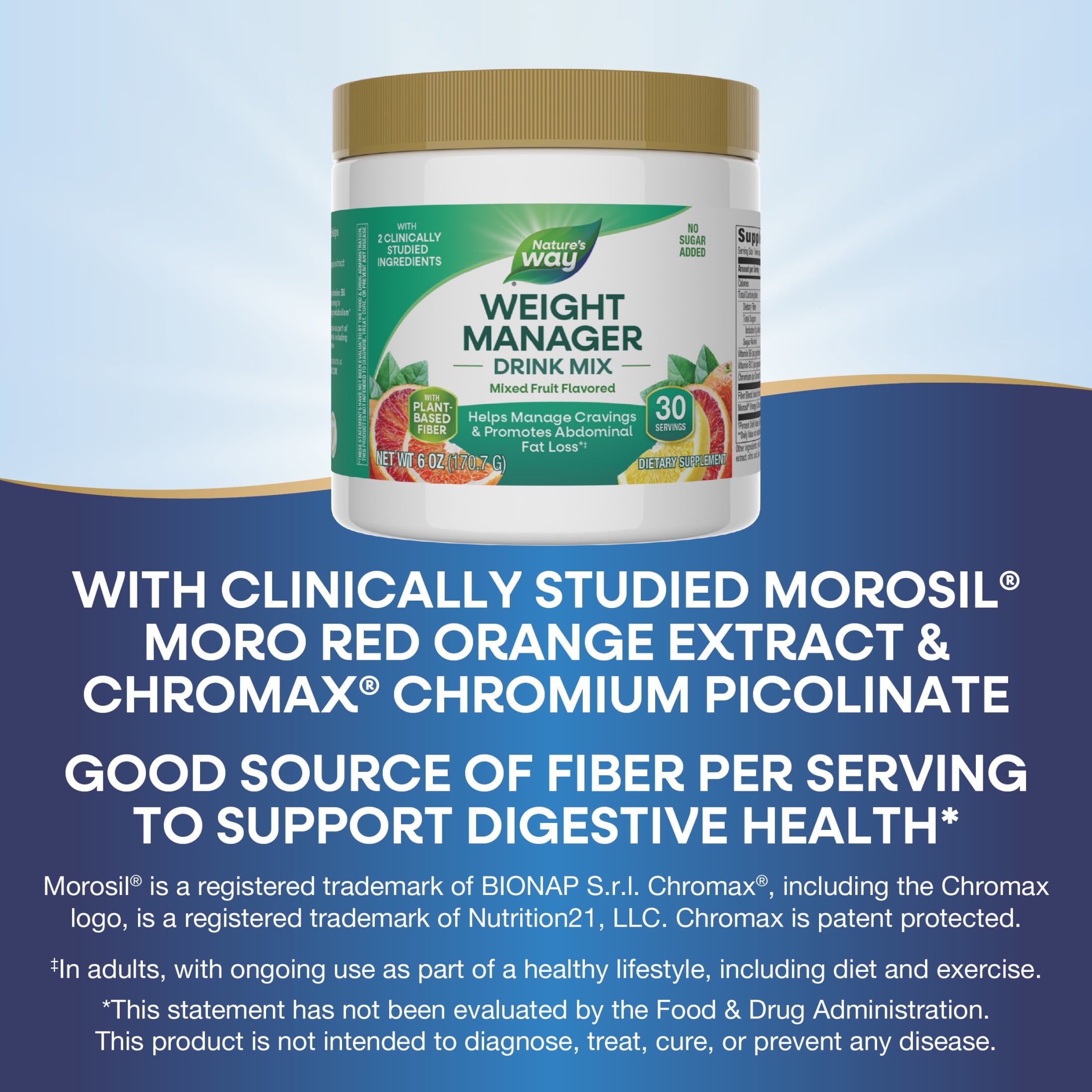Nature's Way Weight Manager Drink Mix, Plant-Based Fiber, Mixed Fruit Flavored, Unisex, 6 oz.