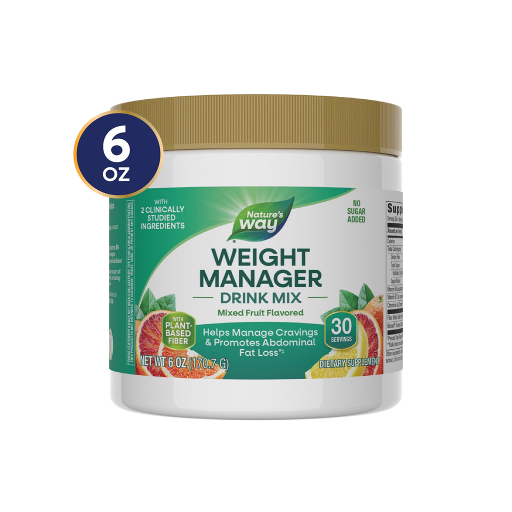 Nature's Way Weight Manager Drink Mix, Plant-Based Fiber, Mixed Fruit Flavored, Unisex, 6 oz.