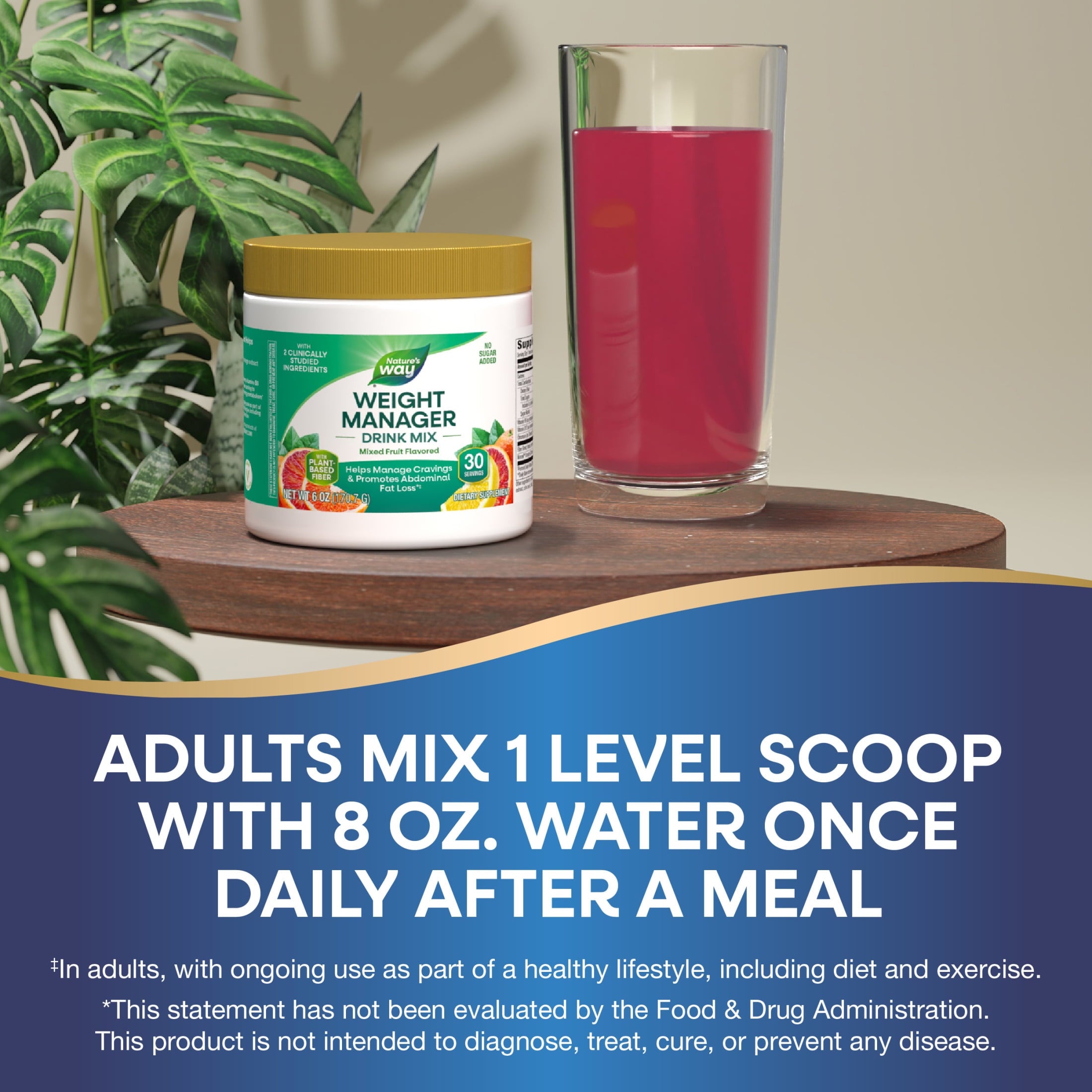 Nature's Way Weight Manager Drink Mix, Plant-Based Fiber, Mixed Fruit Flavored, Unisex, 6 oz.