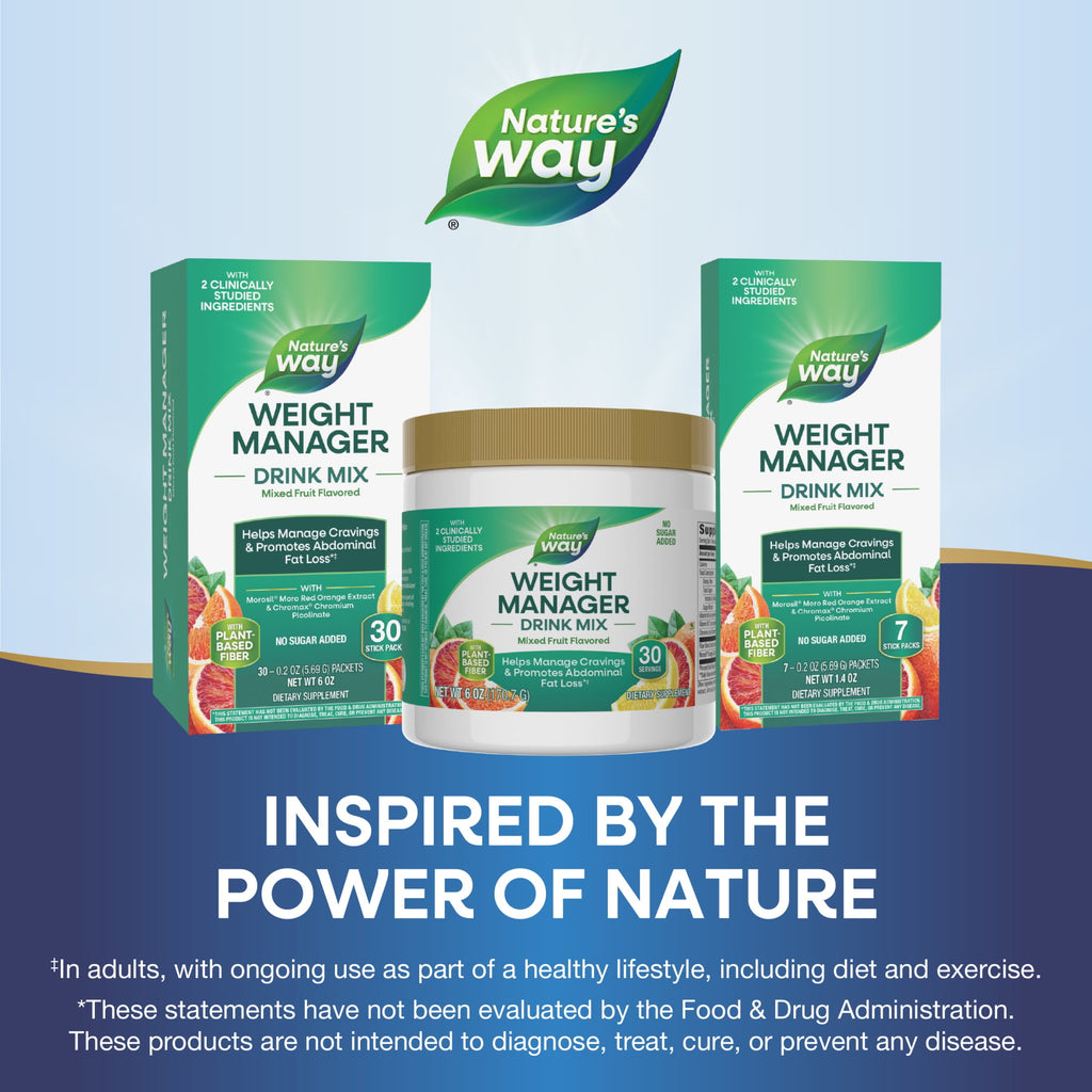 Nature's Way Weight Manager Drink Mix, Plant-Based Fiber, Mixed Fruit Flavored, Unisex, 6 oz.