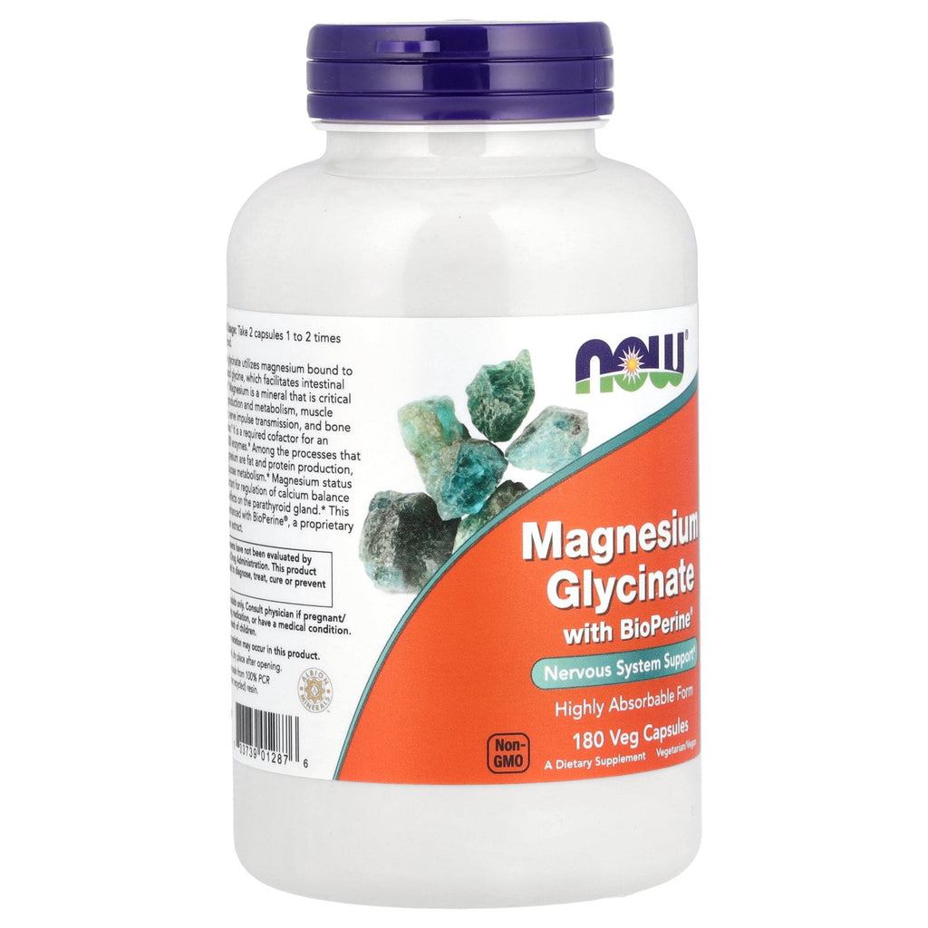 Now Supplements Magnesium Glycinate 100 mg Capsules, Highly Absorbable Form, 180 Ea