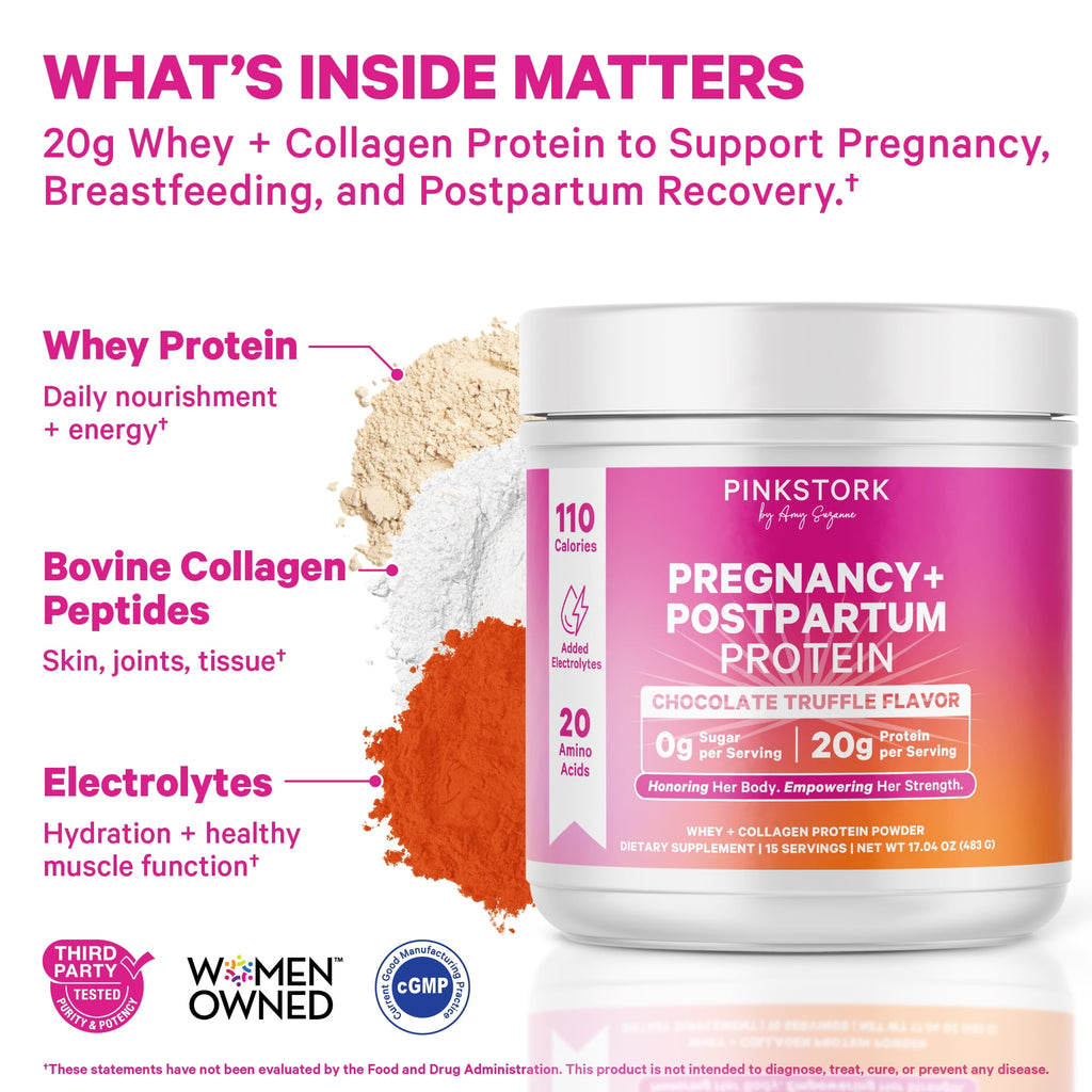 Pink Stork Pregnancy + Nursing Protein Powder, Chocolate, 15 Servings