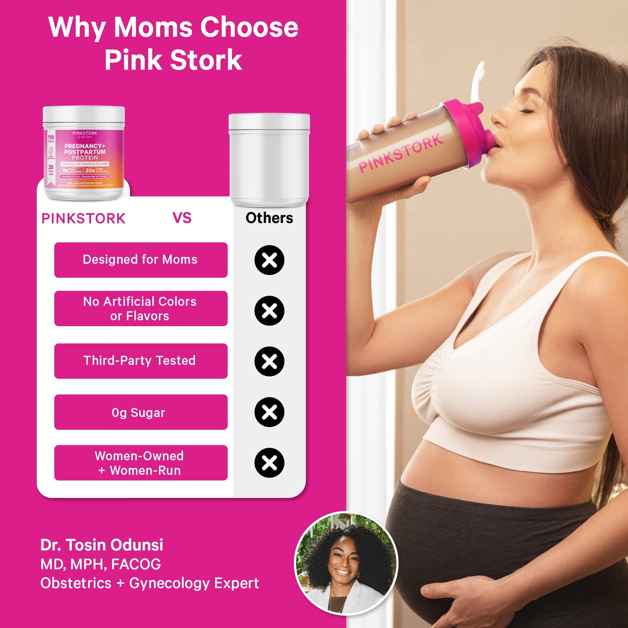 Pink Stork Pregnancy + Nursing Protein Powder, Chocolate, 15 Servings
