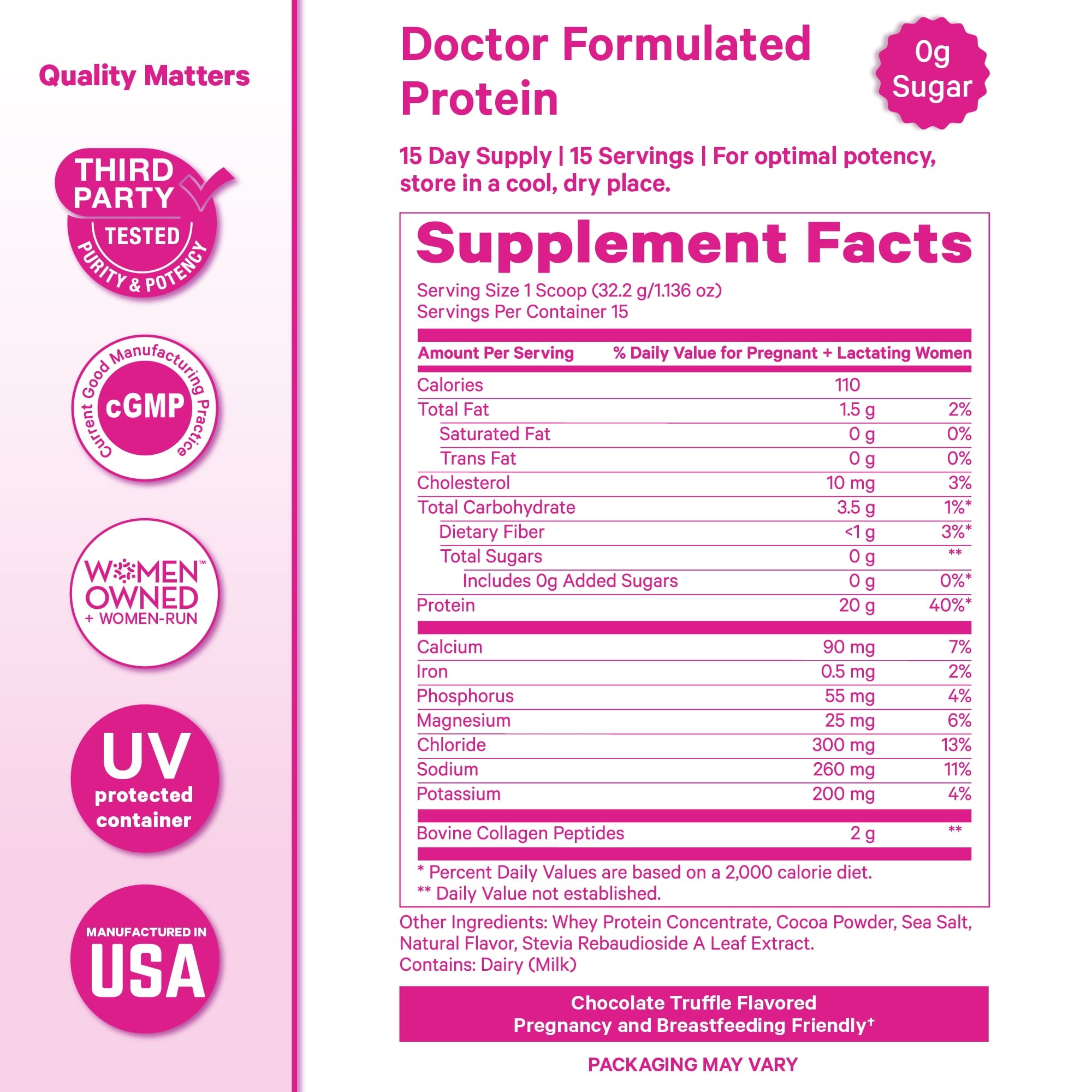 Pink Stork Pregnancy + Nursing Protein Powder, Chocolate, 15 Servings