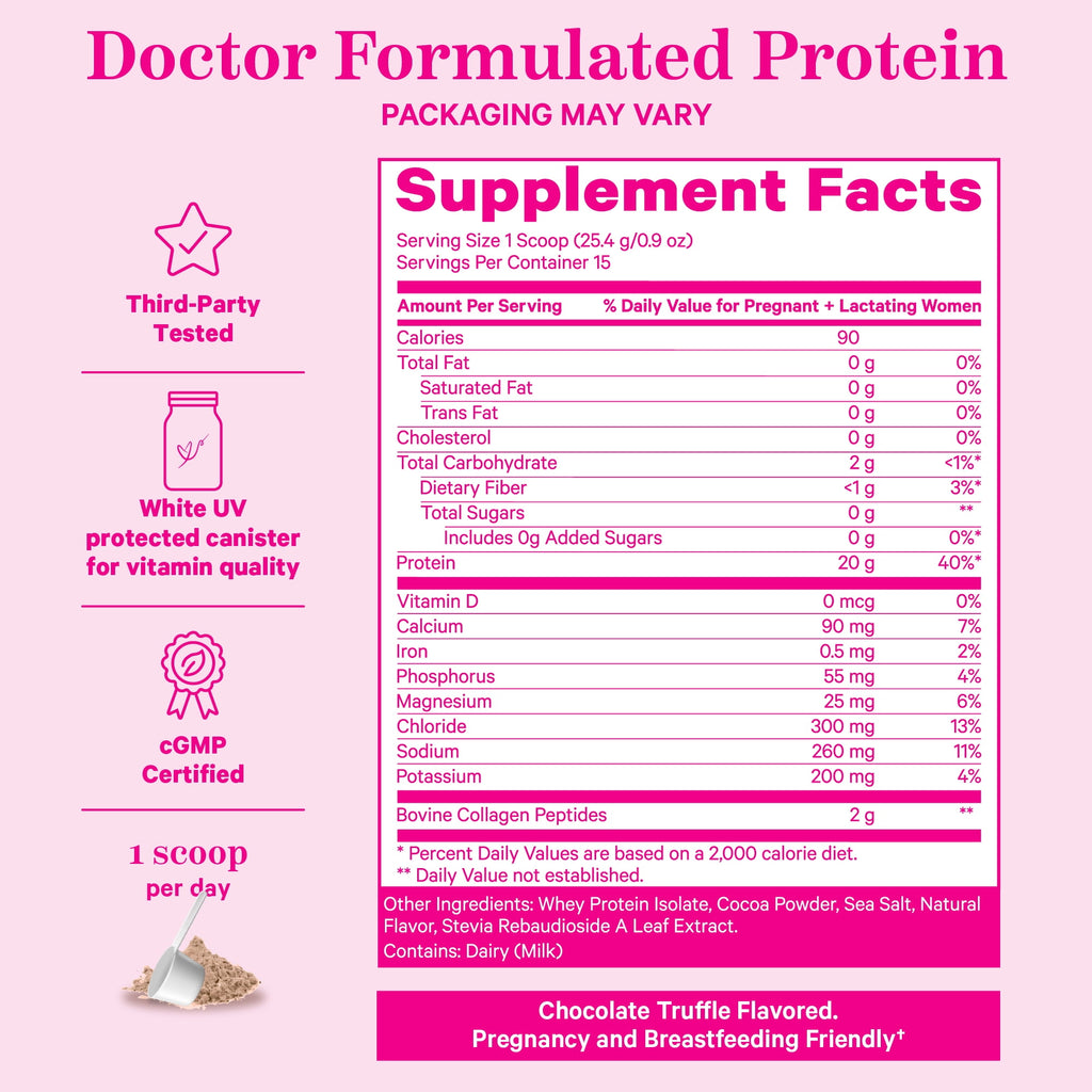 Pink Stork Pregnancy + Nursing Protein Powder, Chocolate, 15 Servings