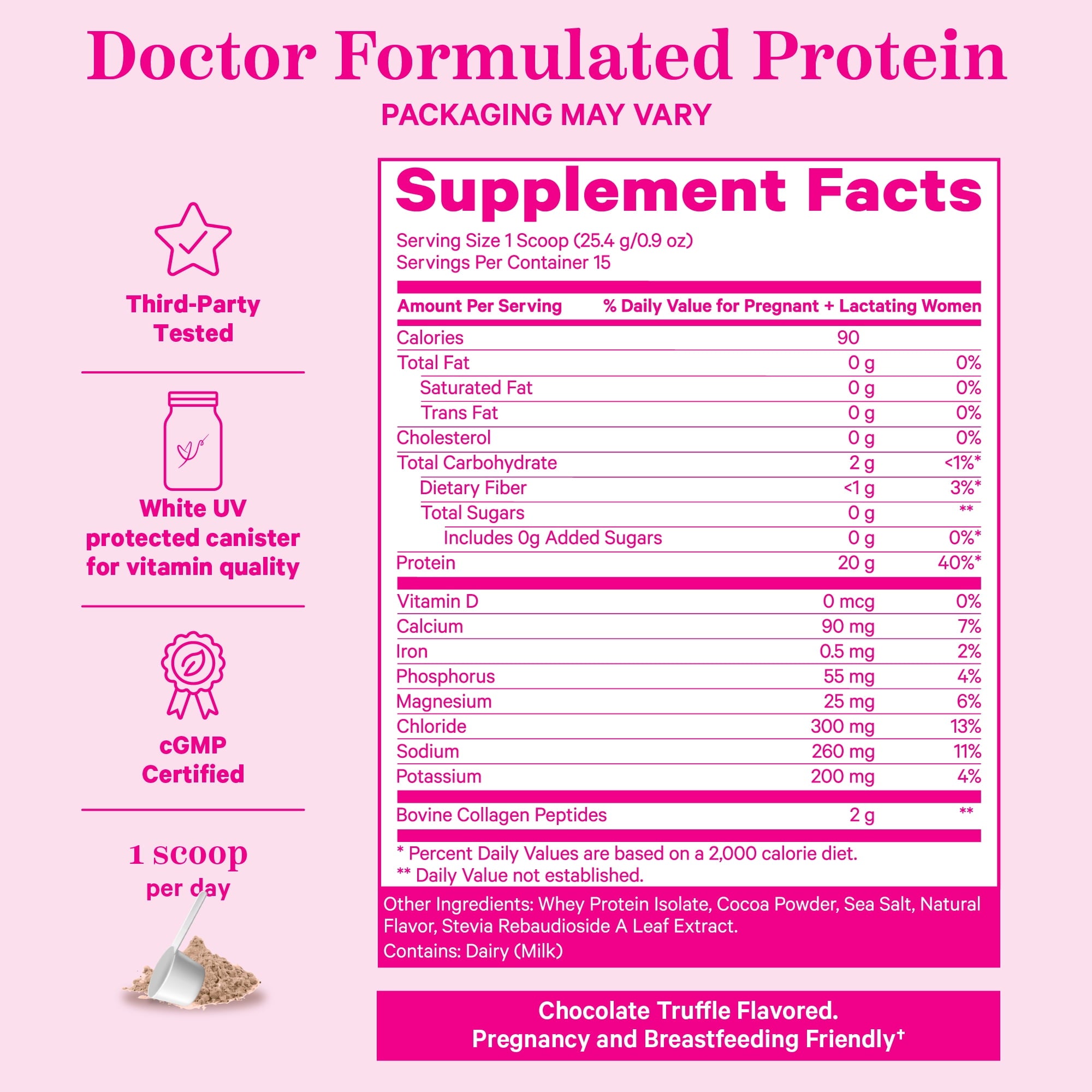 Pink Stork Pregnancy + Nursing Protein Powder, Chocolate, 15 Servings