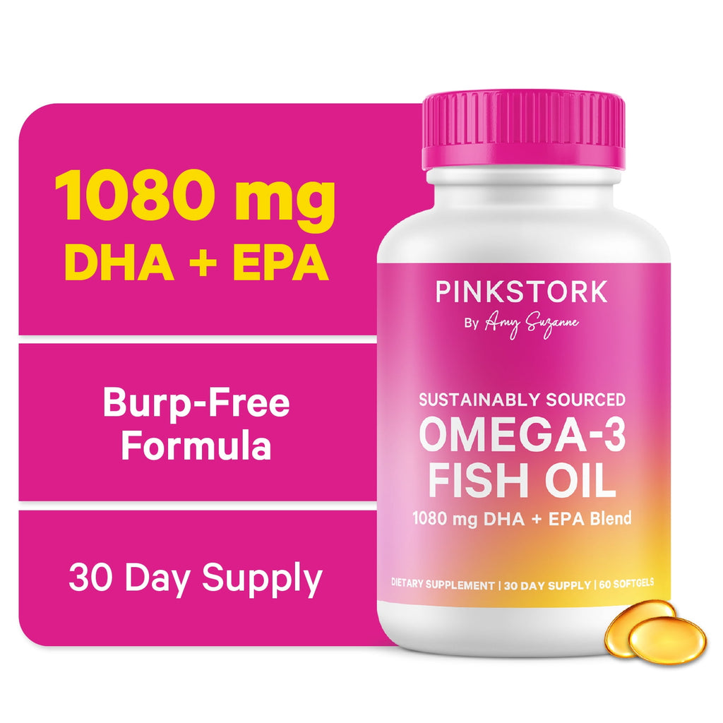 Pink Stork Omega 3 Fish Oil Supplements DHA and EPA for Cognitive Health- 60 Softgels