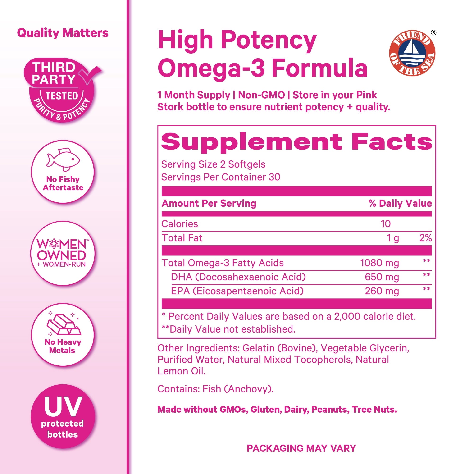 Pink Stork Omega 3 Fish Oil Supplements DHA and EPA for Cognitive Health- 60 Softgels