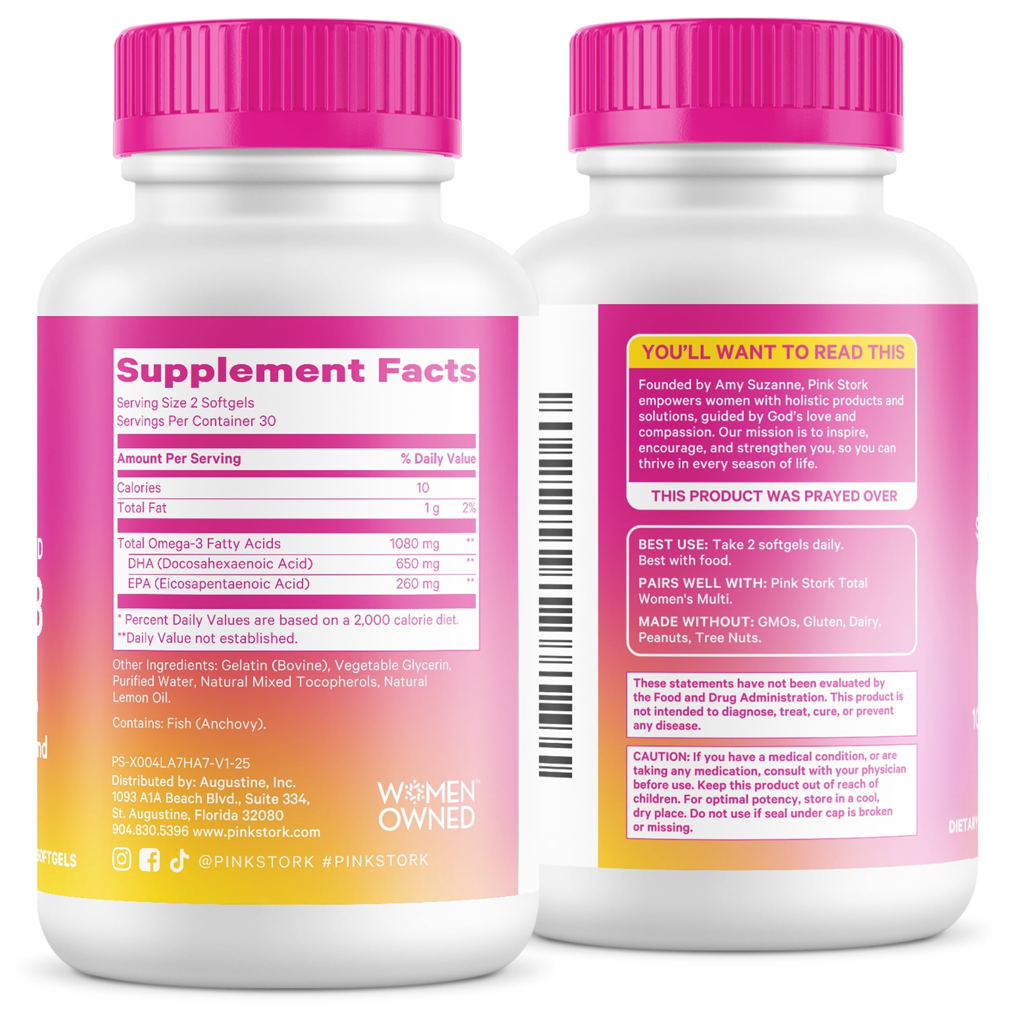 Pink Stork Omega 3 Fish Oil Supplements DHA and EPA for Cognitive Health- 60 Softgels