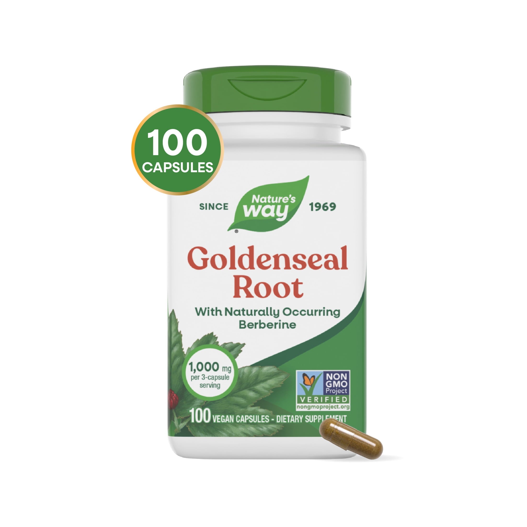 Nature's Way Goldenseal Root Capsules, Traditional Digestive Support*, with Berberine, Unisex, 100ct