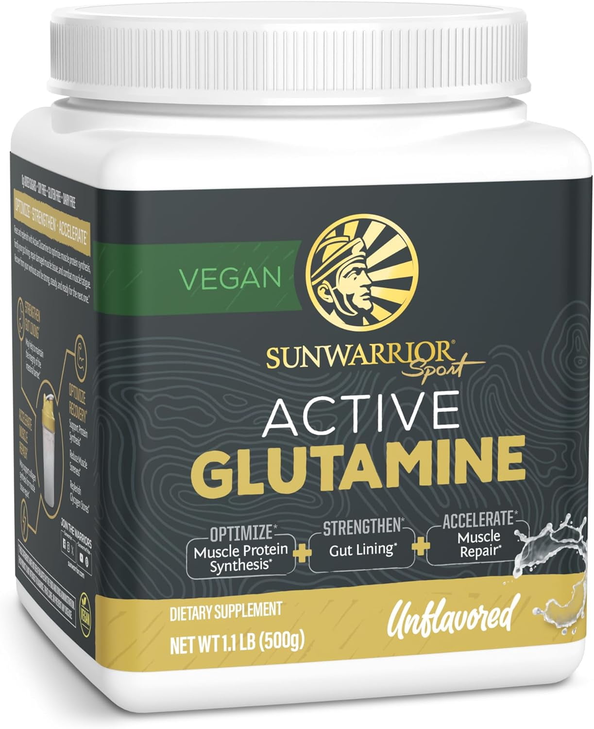 Sunwarrior Glutamine Powder for Muscle Recovery &amp; Gut Health Support, Unflavored, 1.1 lbs