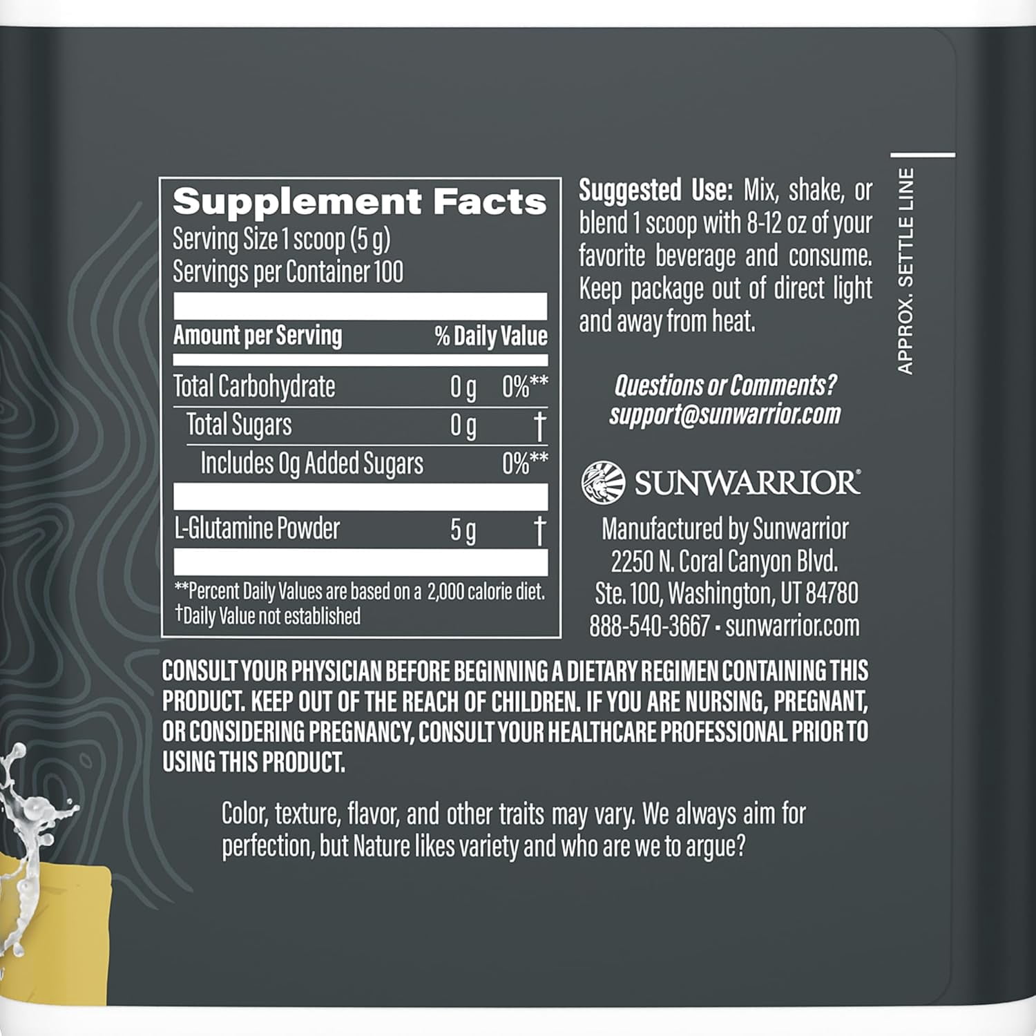 Sunwarrior Glutamine Powder for Muscle Recovery &amp; Gut Health Support, Unflavored, 1.1 lbs