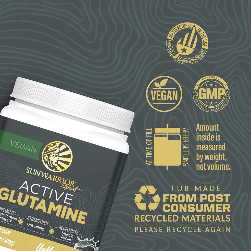 Sunwarrior Glutamine Powder for Muscle Recovery &amp; Gut Health Support, Unflavored, 1.1 lbs