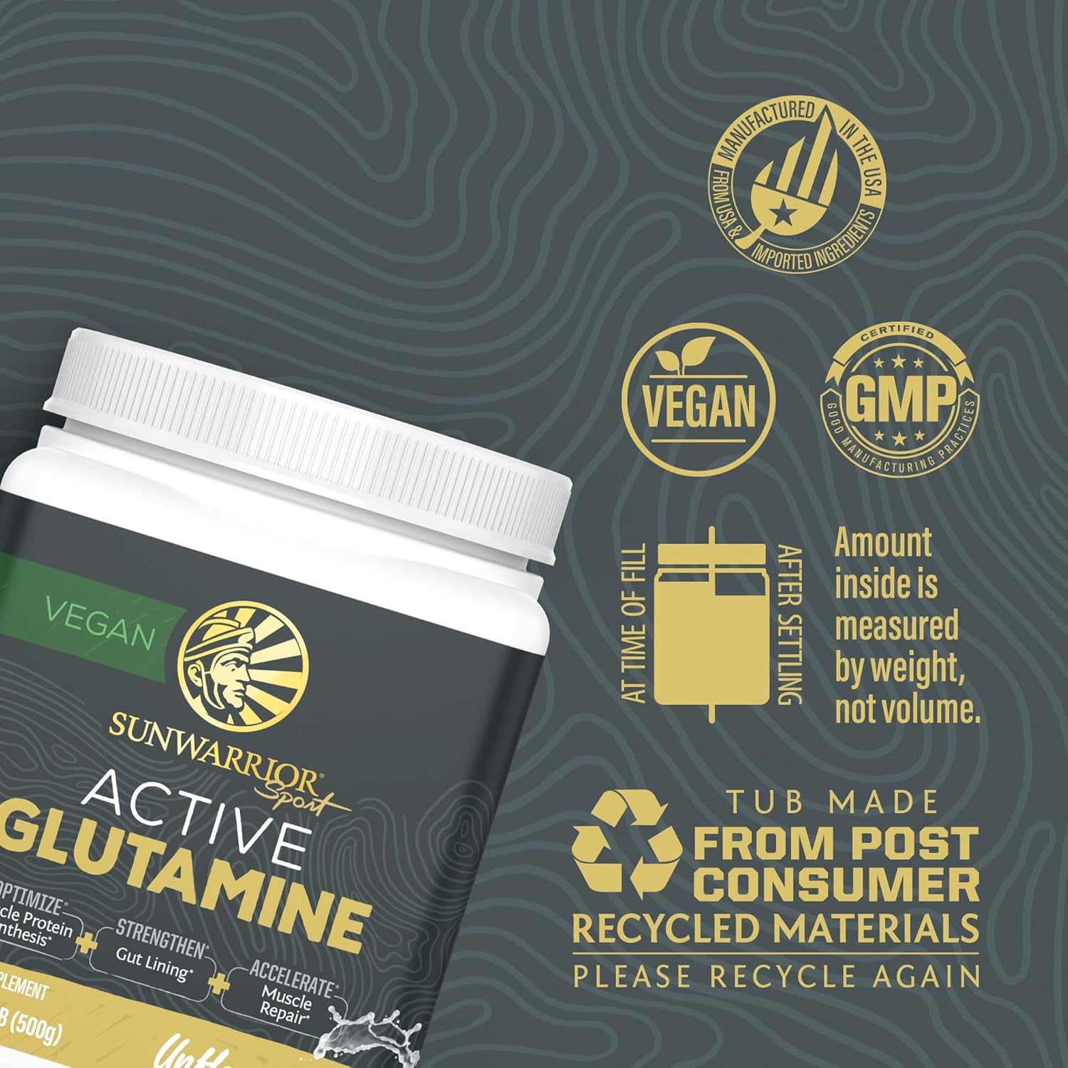 Sunwarrior Glutamine Powder for Muscle Recovery &amp; Gut Health Support, Unflavored, 1.1 lbs