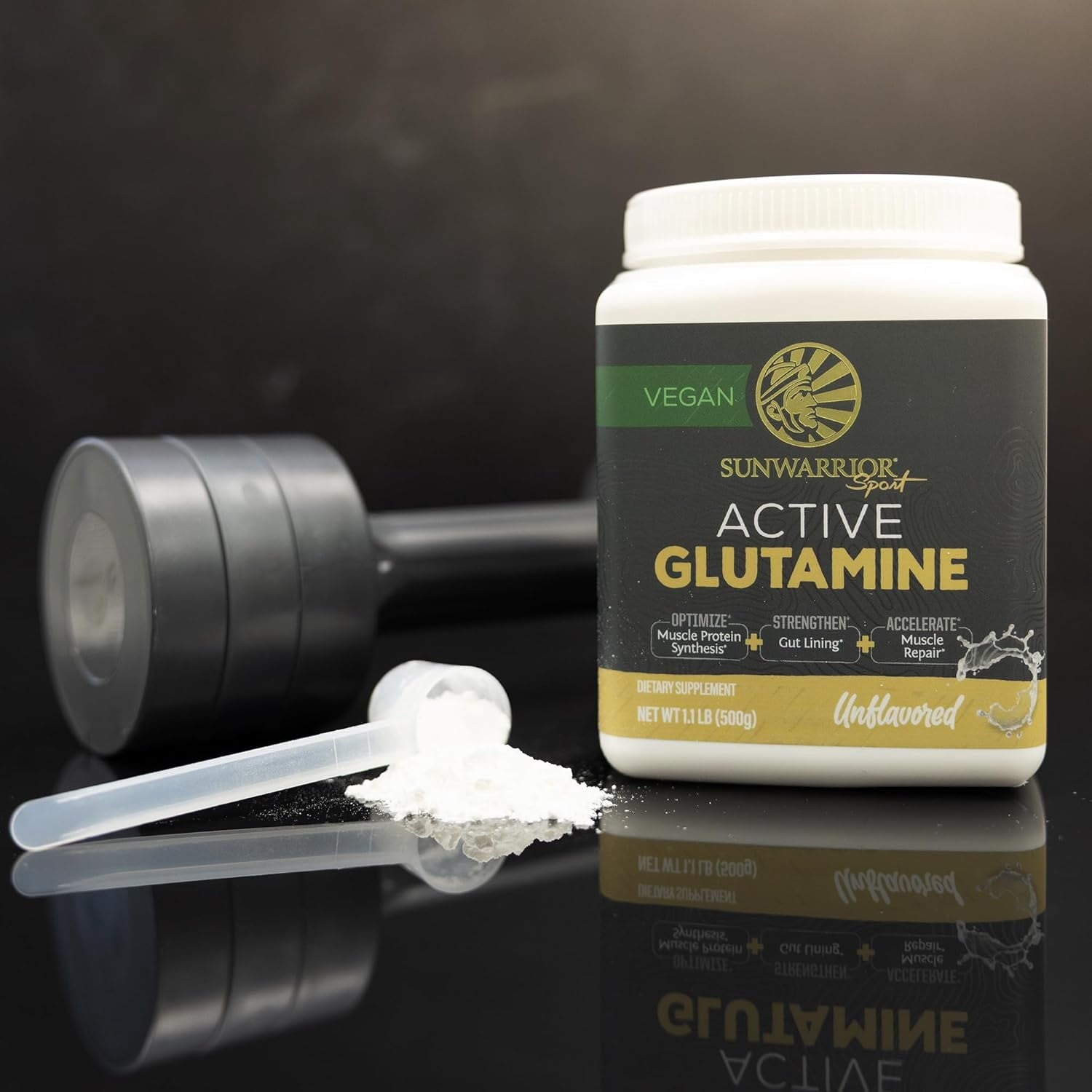 Sunwarrior Glutamine Powder for Muscle Recovery &amp; Gut Health Support, Unflavored, 1.1 lbs