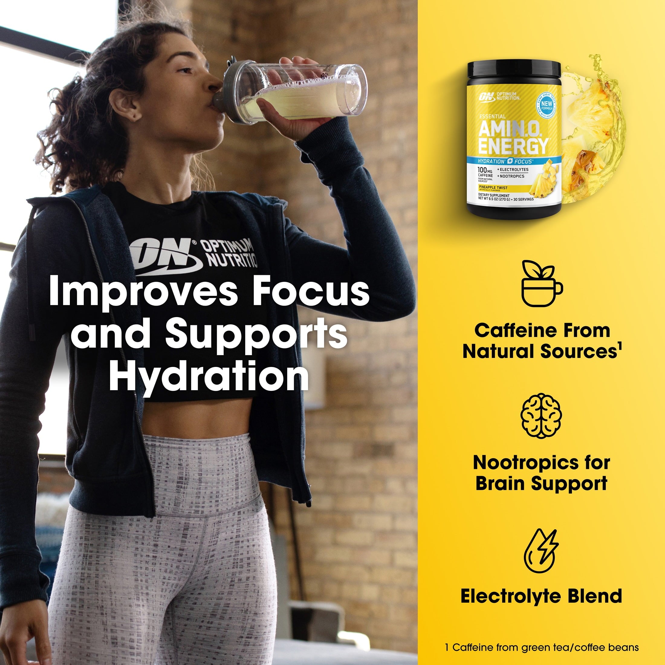 Optimum Nutrition Essential Amino Energy Hydration Plus Focus Powder, Pineapple Twist, 9.5 oz