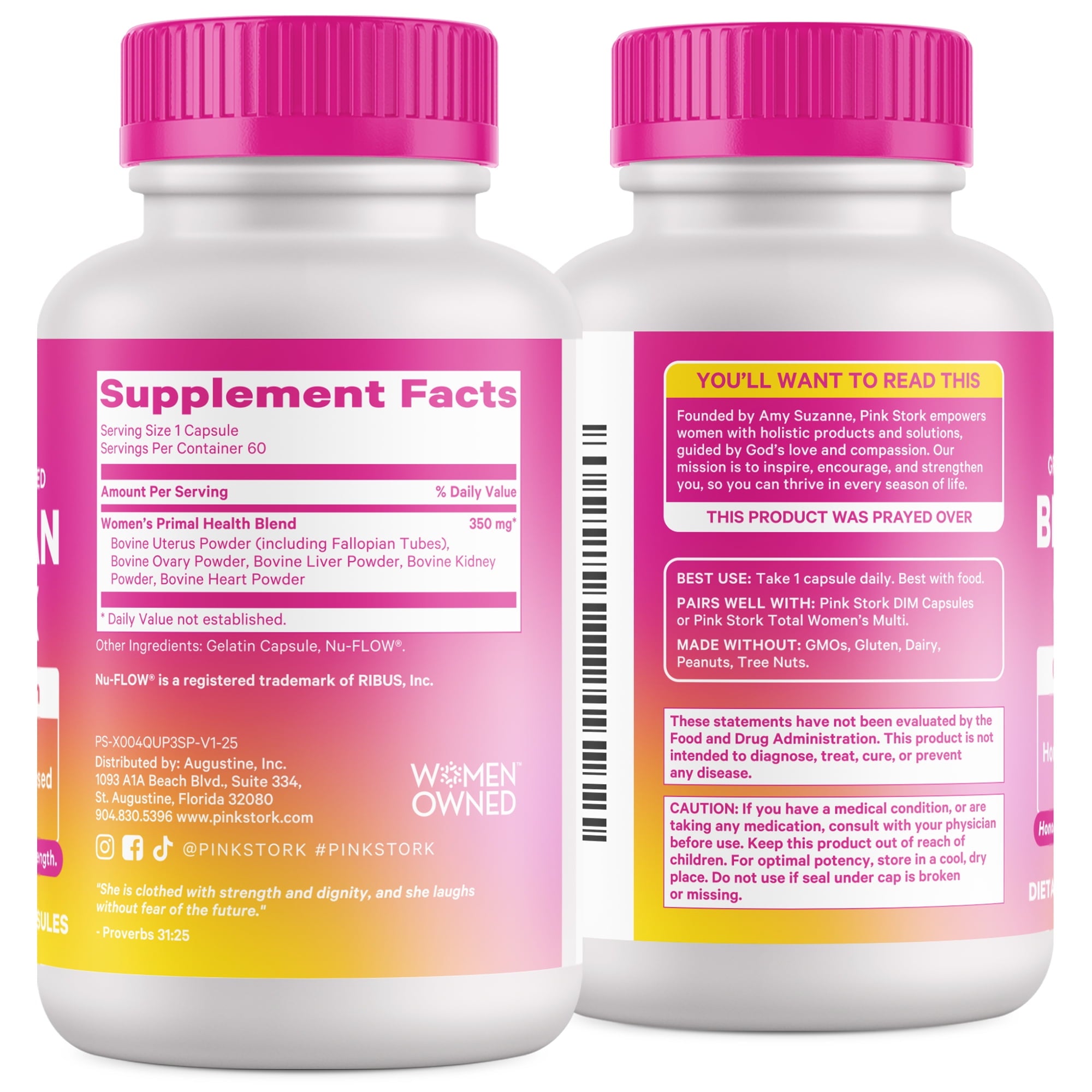 Pink Stork Beef Organ Supplement for Women | Grass-Fed Beef Liver Capsules with Iron, B12, CoQ10, Vitamin A | Primal Multivitamin | Female Hormone + Energy Support | 60 Capsules