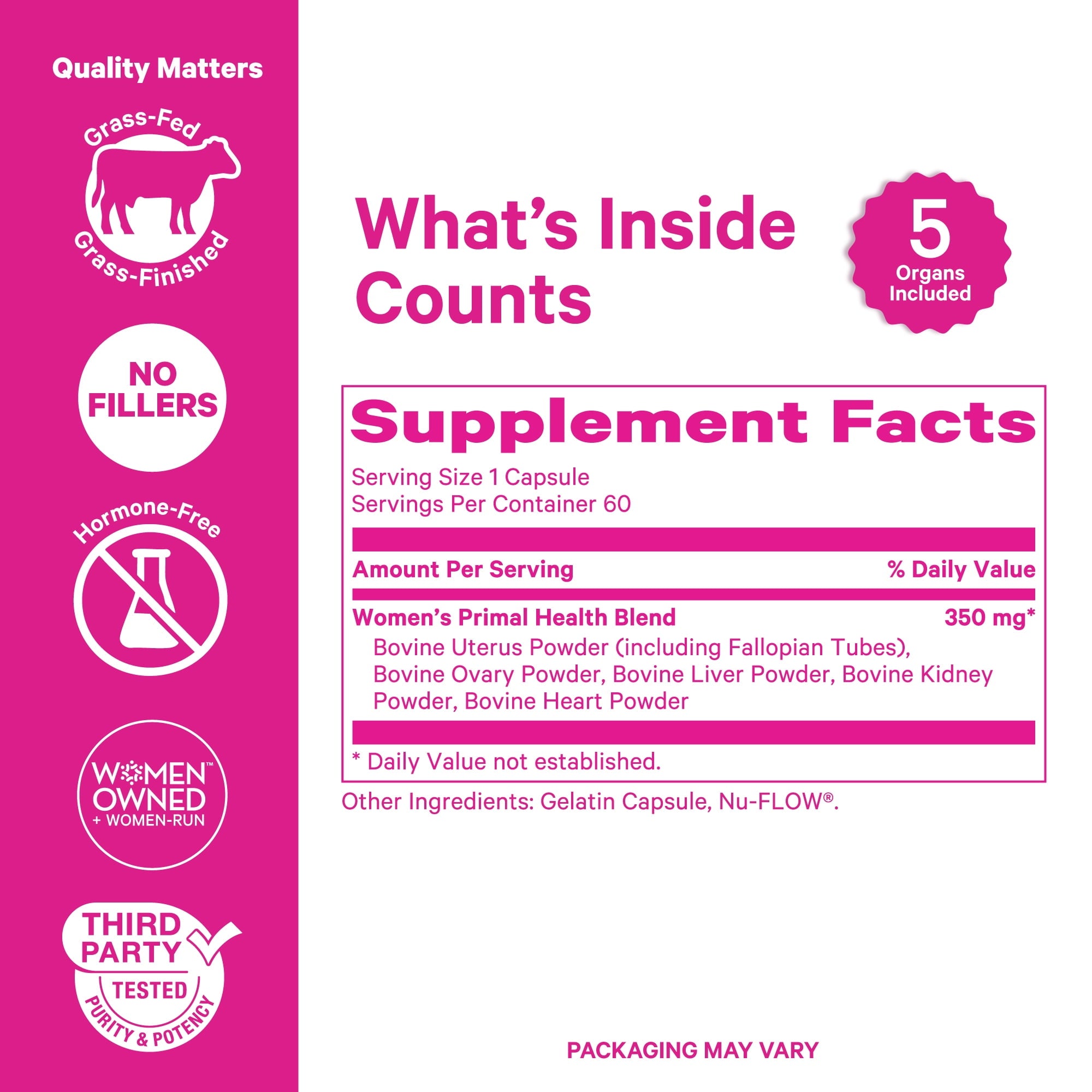 Pink Stork Beef Organ Supplement for Women | Grass-Fed Beef Liver Capsules with Iron, B12, CoQ10, Vitamin A | Primal Multivitamin | Female Hormone + Energy Support | 60 Capsules