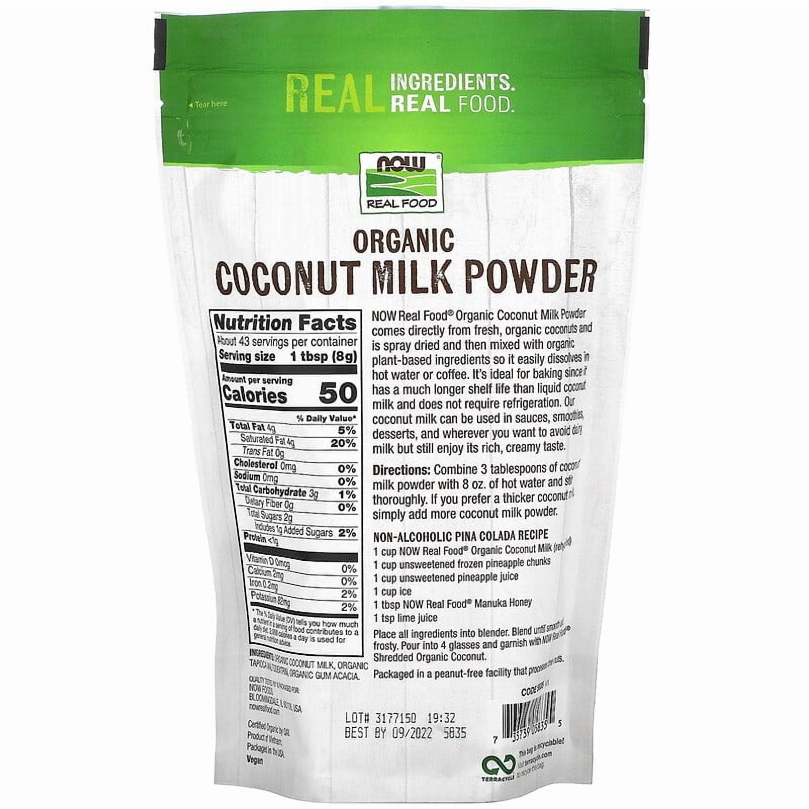 NOW Foods, Real Food, Organic Coconut Milk Powder, 12 oz Pack of 3