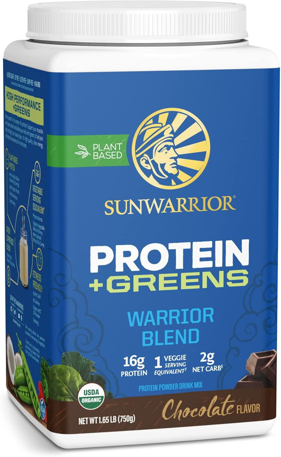 Sunwarrior Organic Vegan Protein Powder with Greens, Warrior Blend, Vanilla, 30 Servings