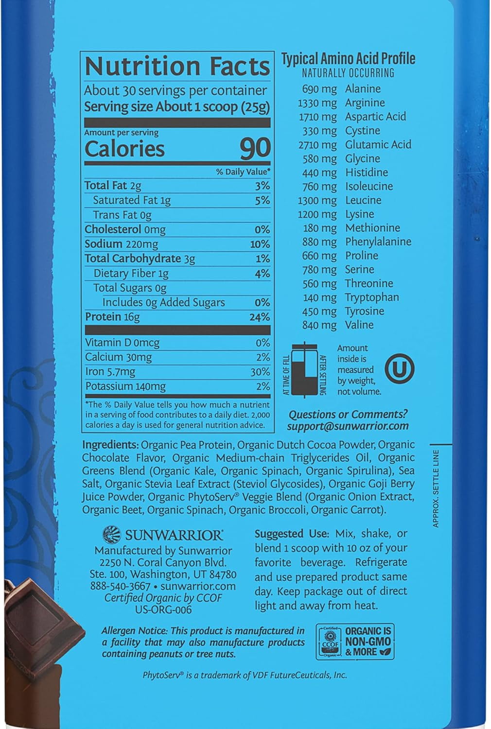 Sunwarrior Organic Vegan Protein Powder with Greens, Warrior Blend, Vanilla, 30 Servings