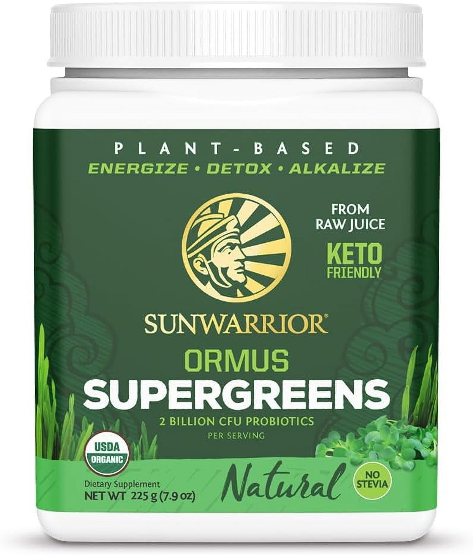 Sunwarrior Ormus Supergreens Organic Probiotic Powder, Vegan, Dairy-Free, 225g