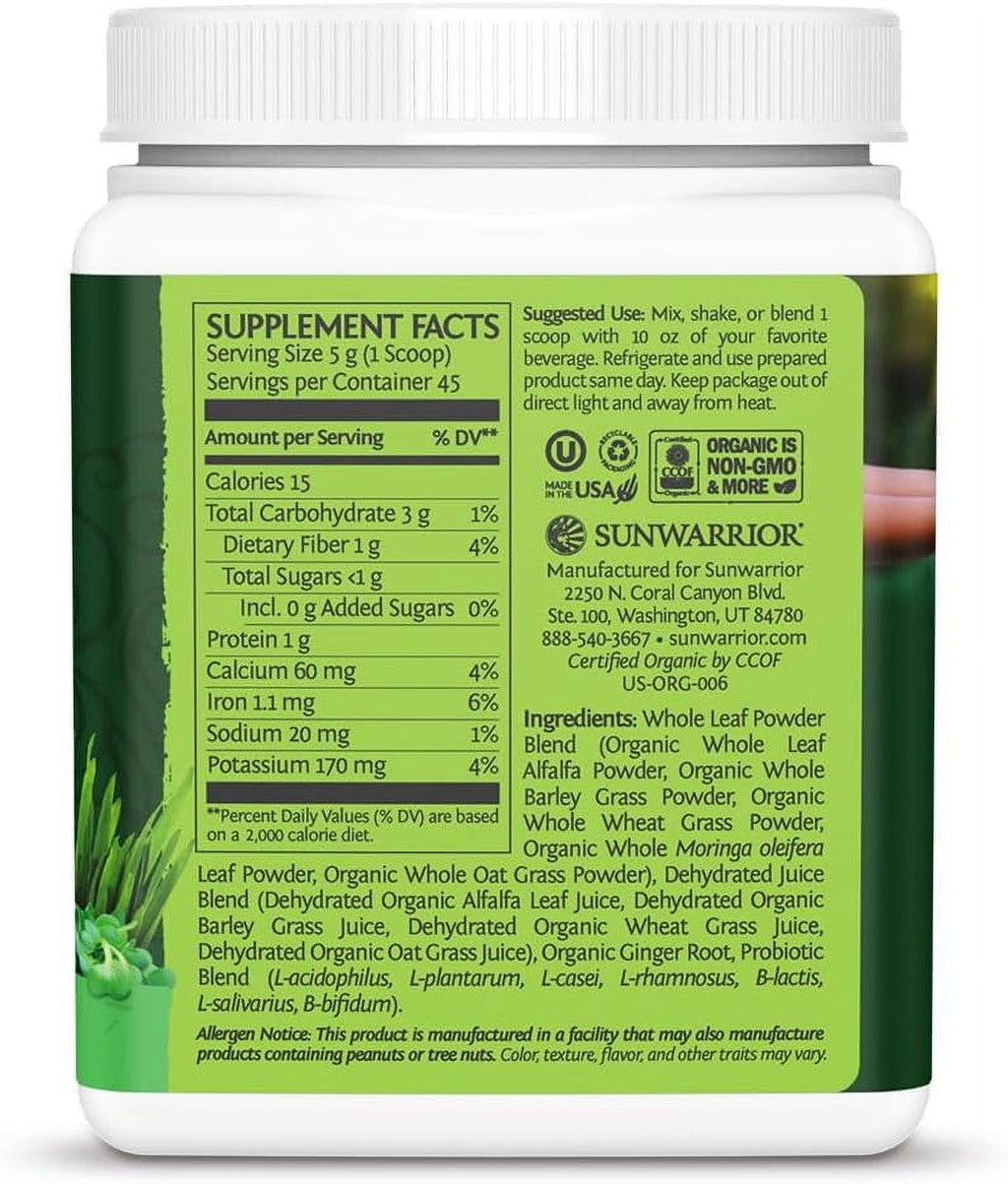 Sunwarrior Ormus Supergreens Organic Probiotic Powder, Vegan, Dairy-Free, 225g