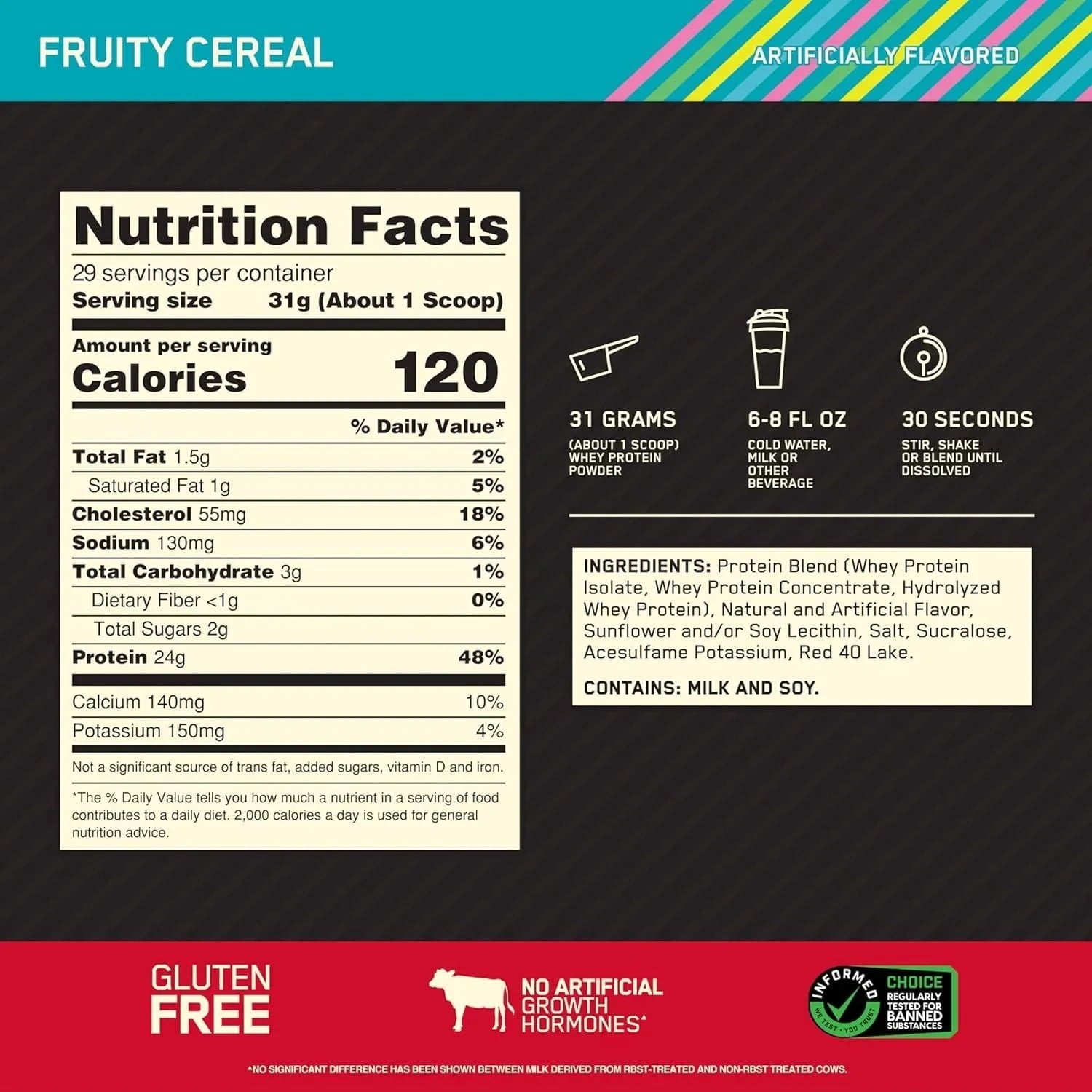 Optimum Nutrition 100% Gold Standard Whey Fruity Cereal, 2lb