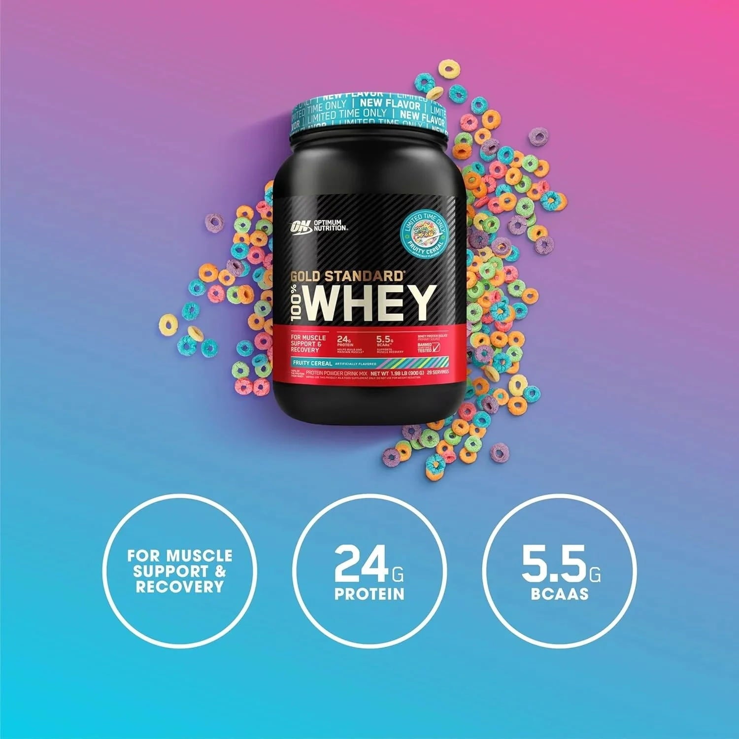 Optimum Nutrition 100% Gold Standard Whey Fruity Cereal, 2lb
